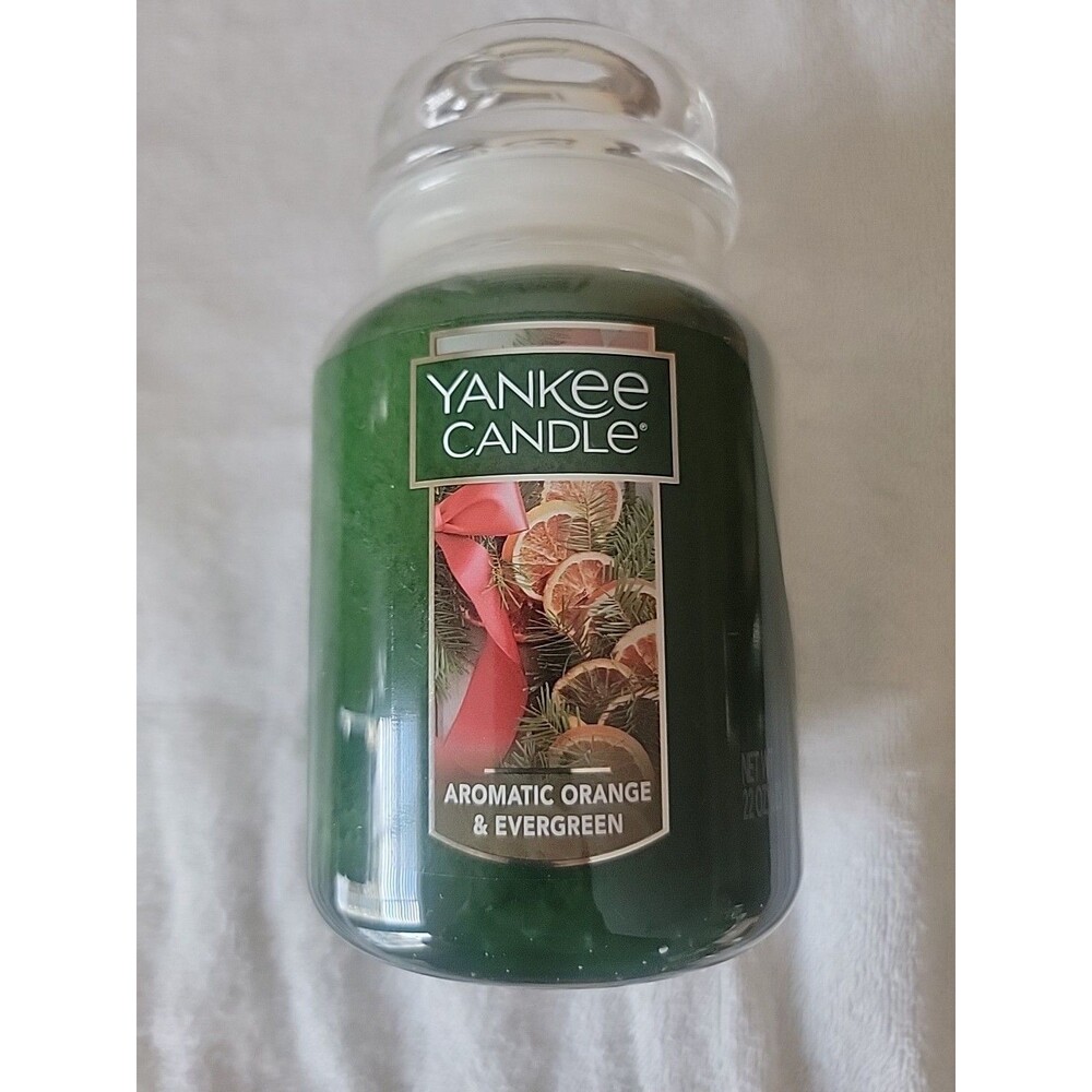 YANKEE CANDLE Aromatic Orange & Evergreen Large Jar 22 Oz Christmas USED